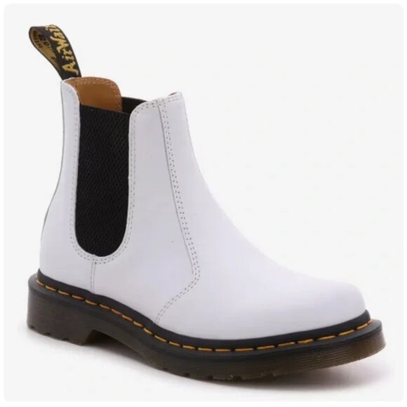 Dr. Marten 2976 Yellow Stitch Smooth Leather Chelsea Boots in White 7 - Picture 1 of 15